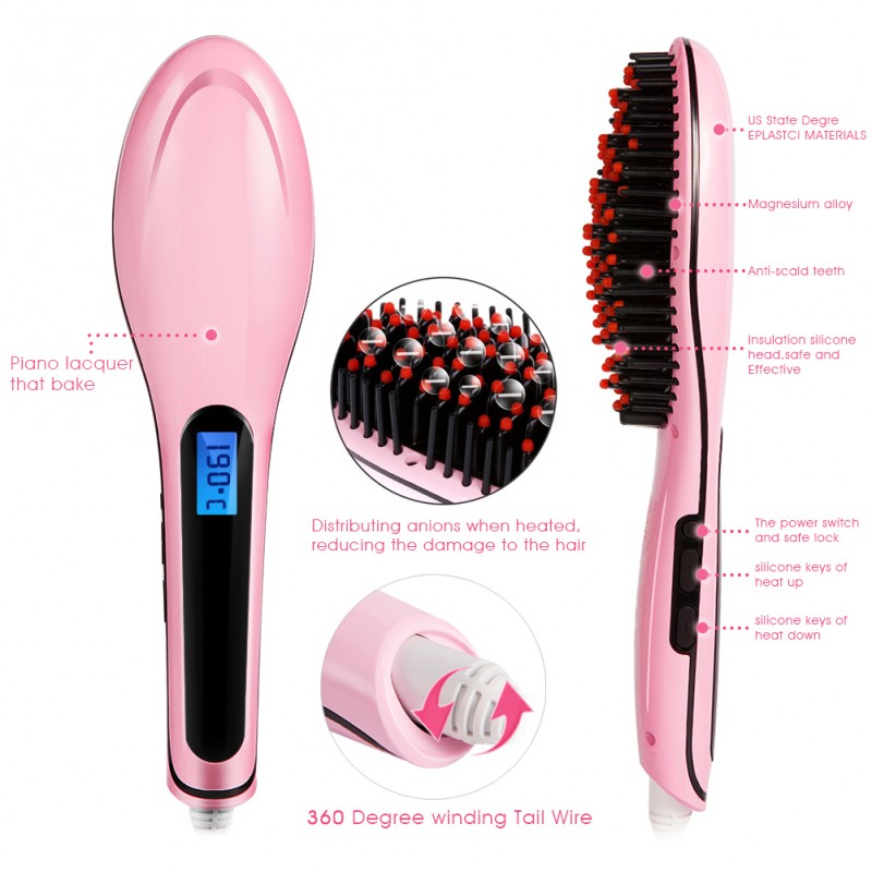 Electric Hair Straightening Brush Hair Straightener Comb Ionic Hair Brush  Irons Hairbrush LCD Styling Comb Heating Comb – Trust and Buy Traders